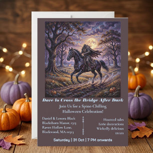 Headless Moonlit Horseman Haunted Bridge Halloween Invitation