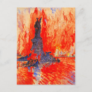 Headless Statue of Liberty with NYC in flames Postcard