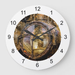 Headlight Of The Vintage Steam Train Large Clock