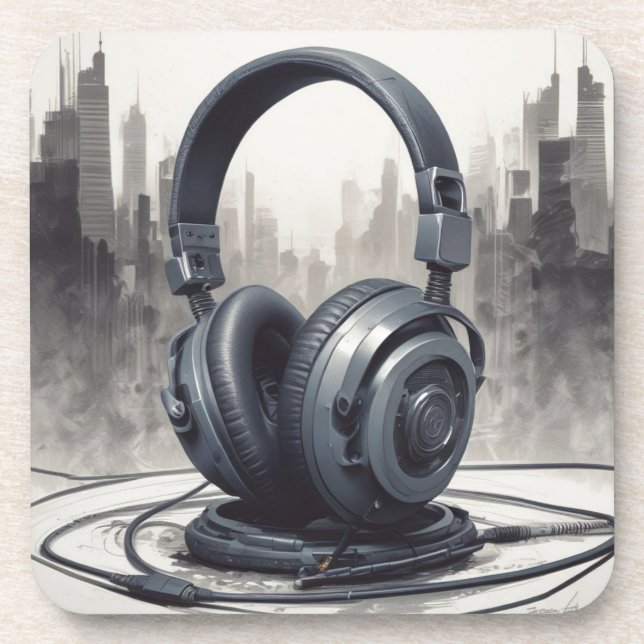 Headphone Artwork Music Lover Coaster (Front)