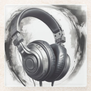 Headphone Artwork Music Lover Glass Coaster
