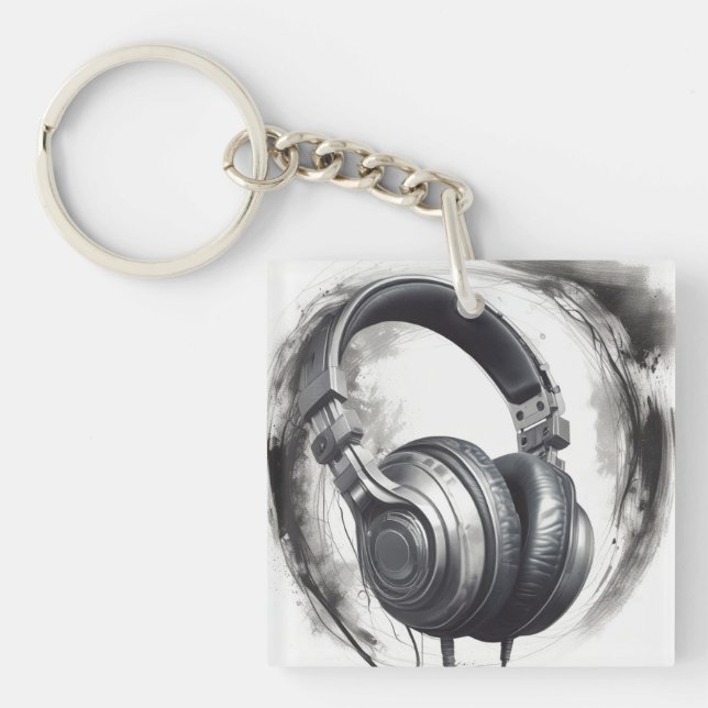 Headphone Artwork Music Lover Key Ring (Front)
