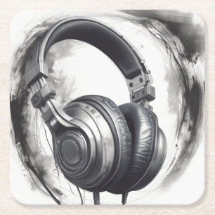 Headphone Artwork Music Lover Square Paper Coaster
