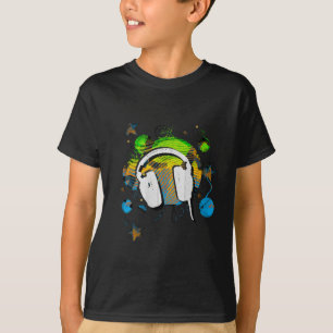 Headphone design in blue and green T-Shirt