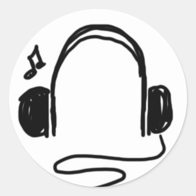 Headphone Doodle Black on White Classic Round Sticker (Front)