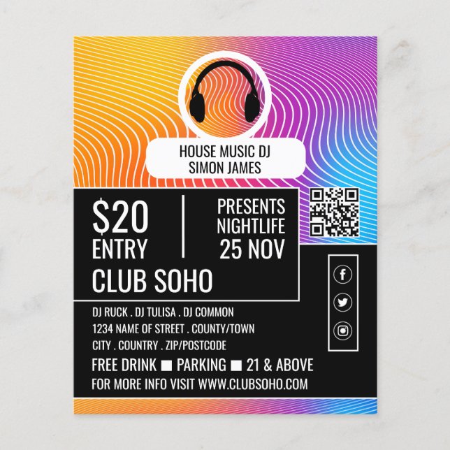 Headphone Music Wave Logo, Professional DJ Advert Flyer (Front)