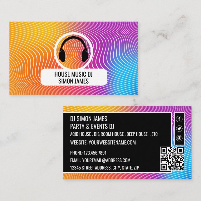 Headphone Music Wave Logo, Professional DJ Business Card (Front/Back)