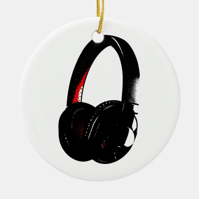 Headphone Pop Art Head Phone Ceramic Tree Decoration (Front)
