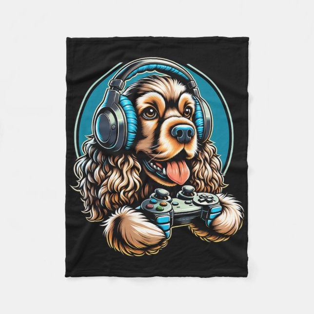 Headphone Video Game Er Spaniel Dog Gaming  Fleece Blanket (Front)