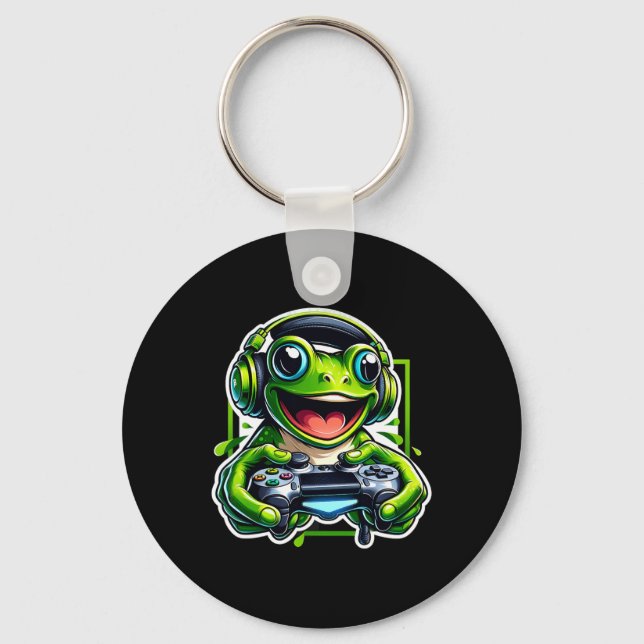 Headphone Video Game Frog Gaming  Key Ring (Front)