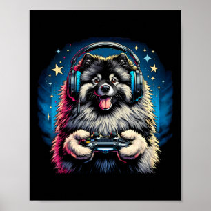 Headphone Video Game Keeshond Dog Gaming  Poster