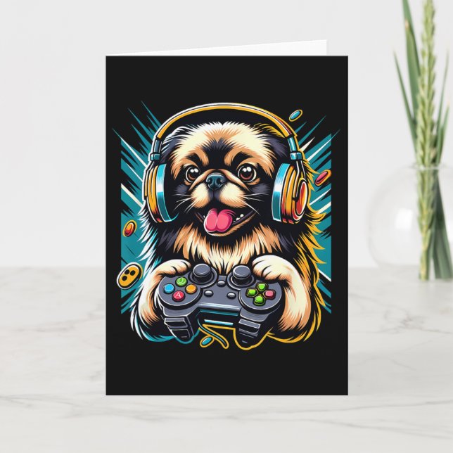 Headphone Video Game Pekingese Dog Gaming  Card (Front)