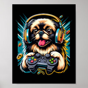 Headphone Video Game Pekingese Dog Gaming Poster
