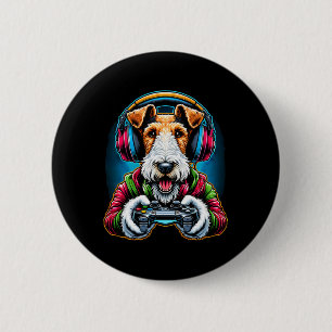 Headphone Video Game Wire Fox Terrier Dog Gaming 6 Cm Round Badge