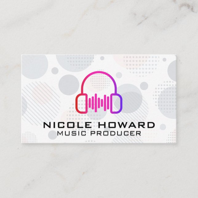 Headphones and Soundwave Logo Business Card (Front)