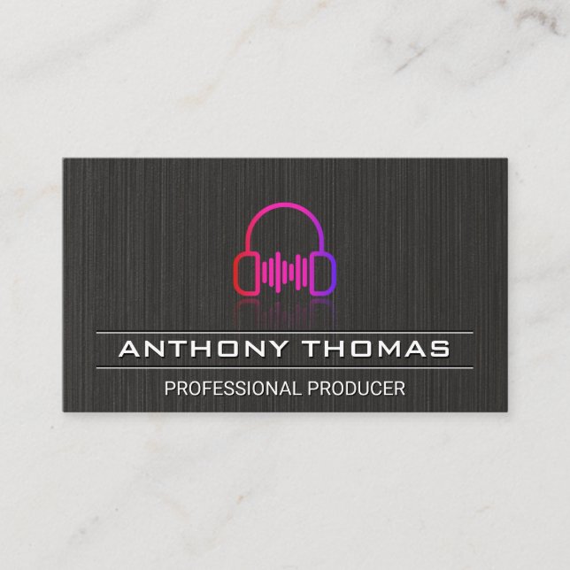 Headphones | Black Texture Background Business Card (Front)