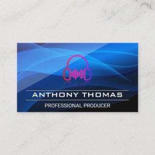 Headphones Blue Waves Layer Business Card