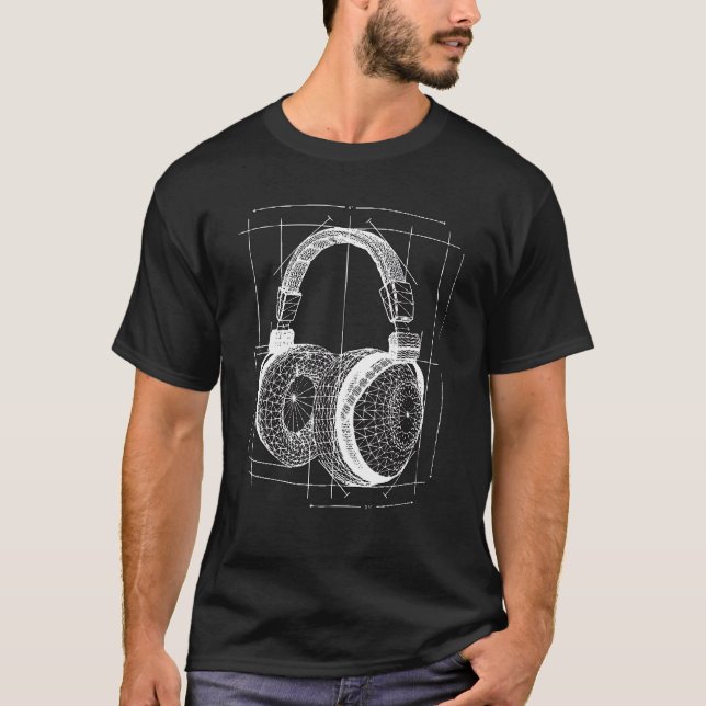 Headphones Blueprint Graph Music  My Passion T-Shirt (Front)