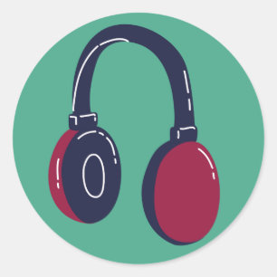 Headphones Classic Round Sticker