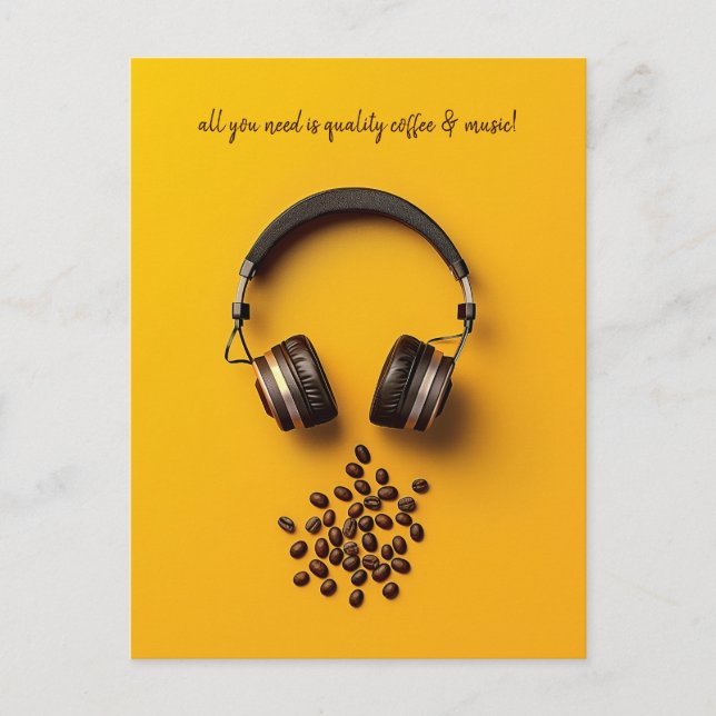 Headphones & Coffee Beans Postcard (Front)