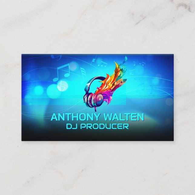 Headphones Colourful | Sound Notes Background Business Card (Front)