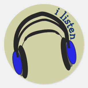 Headphones design, "I Listen" Classic Round Sticker