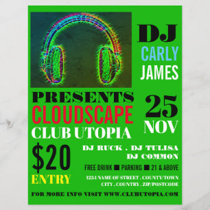 Headphones, DJ, Club Event Advertising Flyer
