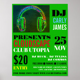 Headphones, DJ, Club Event Advertising Poster
