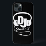 Headphones DJ named black and white ipad case<br><div class="desc">Help protect your iphone from knocks and little accidents,  with this ipad case. Original graphic headphone DJ iphone case for music dj's and budding disc jockeys and clubbing fans. Customise with your name. Example reads Stuart K. Exclusively designed by Sarah Trett.</div>