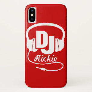Headphones DJ named red and white iphone case