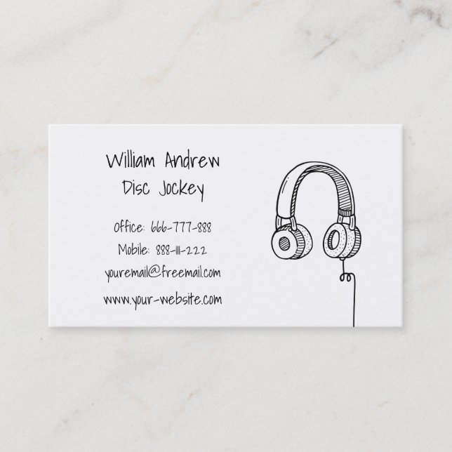 Headphones Doodle DJ Disc Jockey Business Card (Front)
