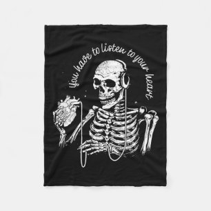 Headphones Heart Gothic Music Halloween Skeleton Fleece Blanket