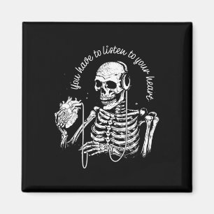 Headphones Heart Gothic Music Halloween Skeleton Magnet