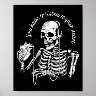 Headphones Heart Gothic Music Halloween Skeleton Poster