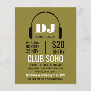 Headphones Logo, DJ, Club Event Advertising Flyer