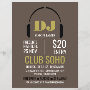 Headphones Logo, DJ, Club Event Advertising Flyer