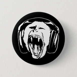 Headphones Monkey Music Lover 6 Cm Round Badge