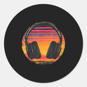 Headphones Music Dj Sunset Relaxed Music Headphone Classic Round Sticker