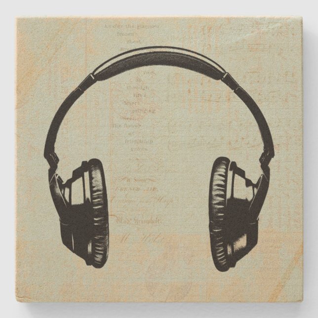 Headphones Music Illustration Vintage Mint Green Stone Coaster (Front)
