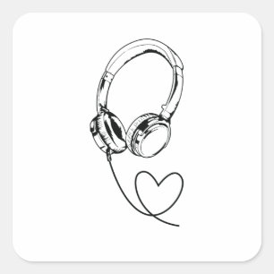 Headphones "Music with heart" Square Sticker