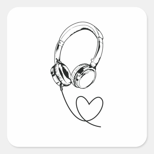 Headphones "Music with heart" Square Sticker (Front)