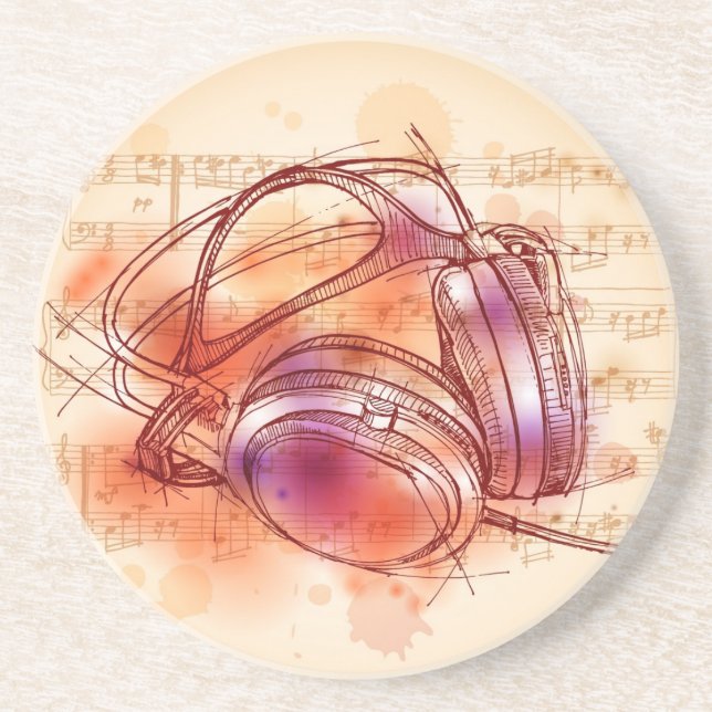 Headphones on a watercolor background & notes coaster (Front)