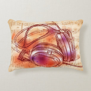 Headphones on a watercolor background & notes decorative cushion