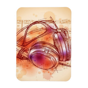 Headphones on a watercolor background & notes magnet
