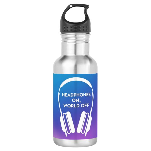 Headphones On World Off 532 Ml Water Bottle (Front)