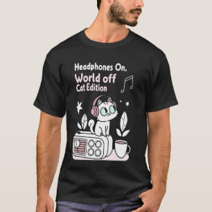Headphones On, World Off Cosy Cats Music Lover Cat T-Shirt