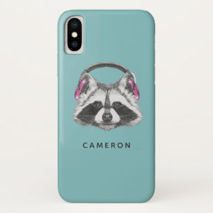 Headphones Racoon   Add Your Name iPhone X Case