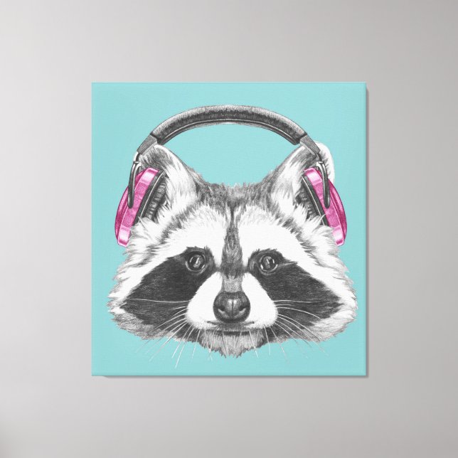 Headphones Racoon Canvas Print (Front)
