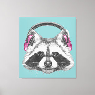 Headphones Racoon Canvas Print