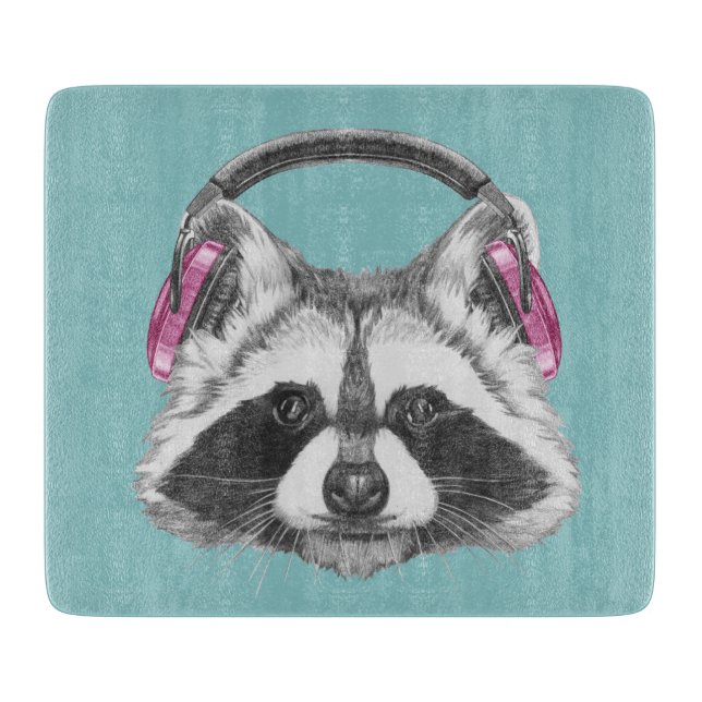 Headphones Racoon Cutting Board (Front)